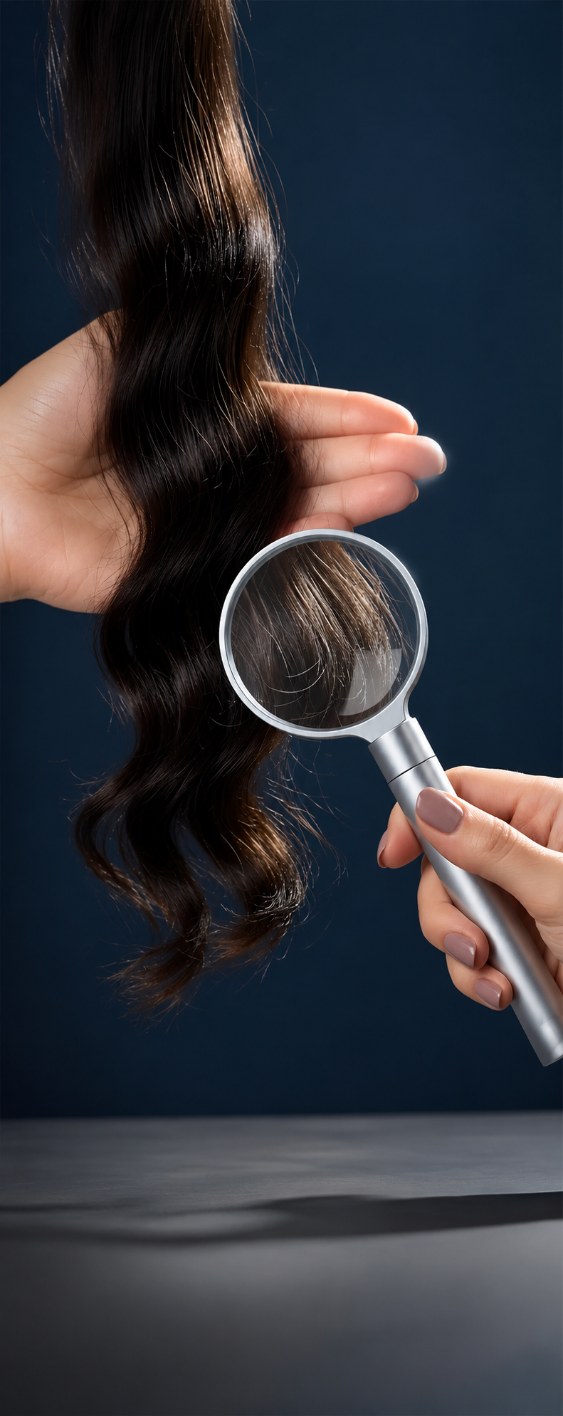 Hair being examined with a magnifying glass